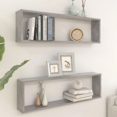 Vidaxl Wall Cube Shelf 2 Pcs Concrete Grey 100X15X30 Cm Engineered Wood from B&Q