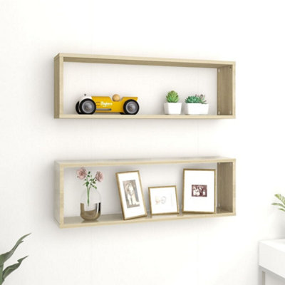B&Q -  Wall Cube Shelf 2 Pcs Sonoma Oak 80X15X26.5 Cm Engineered Wood