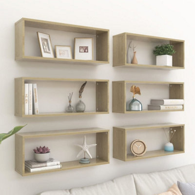 Vidaxl 6X Wall Shelf Sonoma Oak Engineered Wood Wall-Mounted Floating Shelf 8720286595626 - Image 3