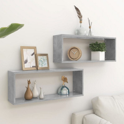 Vidaxl Wall Cube Shelf 2 Pcs Concrete Grey 60X15X23 Cm Engineered Wood from B&Q