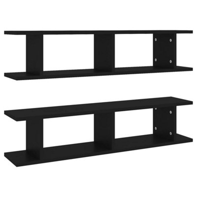 Vidaxl 2X Wall Shelf Black Engineered Wood Wall-Mounted Hanging Floating Shelf - Image 3