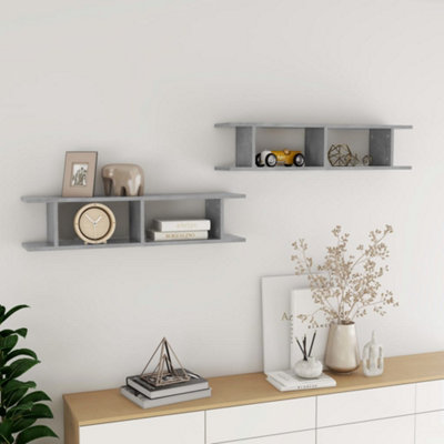 B&Q -  Wall Shelf 2 Pcs Concrete Grey 90X18X20 Cm Engineered Wood