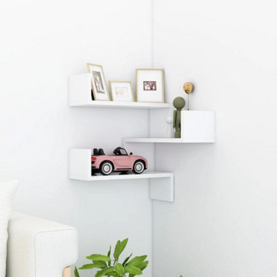 Vidaxl Wall Corner Shelf White Engineered Wood Wall-Mounted Hanging Shelf Unit - Image 3