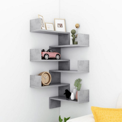 Vidaxl Wall Corner Shelf 2 Pcs 40x40x50 cm Engineered Wood Concrete Grey - Image 3