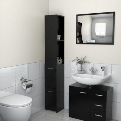 Vidaxl Bathroom Cabinet 25X26.5x170 Cm Engineered Wood Bathroom Cabinets Black