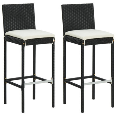 Vidaxl Garden Bar Stools With Cushions 2 Pcs Black Poly Rattan from B&Q