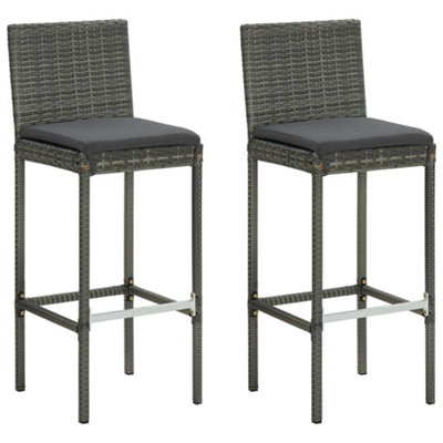 Vidaxl Garden Bar Stools With Cushions 2 Pcs Poly Rattan Grey