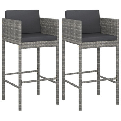 Vidaxl Bar Stools With Cushions 2 Pcs Grey Poly Rattan from B&Q