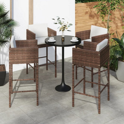 B&Q -  Bar Stools 4 Pcs With Cushions Brown Poly Rattan