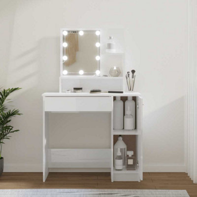 Vidaxl White Dressing Table With Led High Gloss 86.5X35x136 Cm