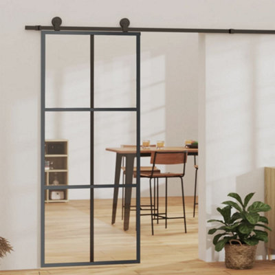 Vidaxl Sliding Door With Hardware Set Esg Glass&Aluminium 90X205 Cm Sliding Doors