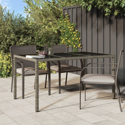 Vidaxl Grey Garden Table 150X90x75 Cm Tempered Glass And Poly Rattan