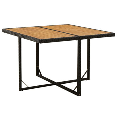 B&Q -  Garden Table Black 109X107X74 Cm Poly Rattan&solid Wood Acacia