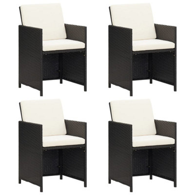 B&Q -  Garden Dining Chairs With Cushions 4 Pcs Black Poly Rattan