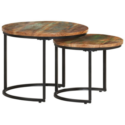 Vidaxl Nesting Tables 2 Pcs Solid Reclaimed Wood Brown - Set of 2 Tables - Handmade - Unique Colors & Grains - 50x40cm & 40x34cm - Image 3