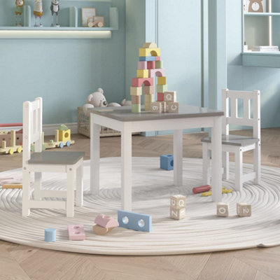 B&Q -  3 Piece Children Table And Chair Set White And Grey Mdf Children Table And Chair Sets