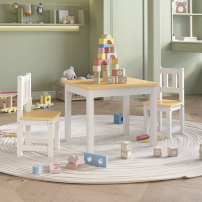 Vidaxl 3 Piece Children Table And Chair Set And Mdf Children Table And Chair Sets White/Beige