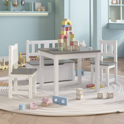 Vidaxl 4 Piece Children Table And Chair Set And Mdf Children Table And Chair Sets White/Grey