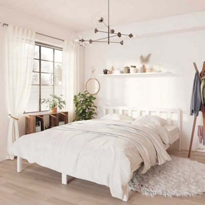 B&Q - 810093  Bed Frame Without Mattress White Solid Wood 160X200 Cm Bed Frames