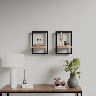 B&Q -  Wall Shelves 2 Pcs 25X25X35 Cm Solid Wood Acacia And Steel