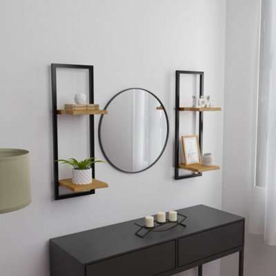 B&Q -  Wall Shelves 2 Pcs 25X25X75 Cm Solid Wood Acacia And Steel