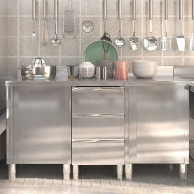 Vidaxl Commercial Kitchen Cabinets 3 Pcs Stainless Steel Kitchen Cabinets