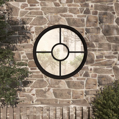Vidaxl Garden Mirror Black 60X4 Cm Iron Round For Outdoor Use