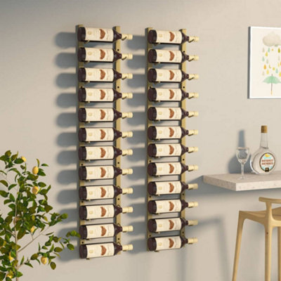 B&Q -  Wall Mounted Wine Rack For 12 Bottles 2 Pcs Gold Iron Wine Racks