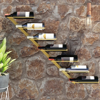 Vidaxl Wall-Mounted Wine Rack For 7 Bottles Gold Metal from B&Q