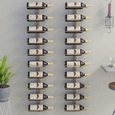 B&Q -  Wall-Mounted Wine Rack For 10 Bottles 2 Pcs Gold Metal