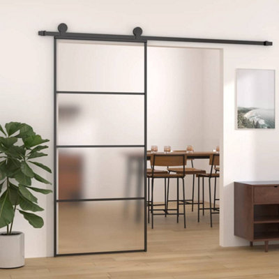 Vidaxl Sliding Door Frosted Esg Glass And Aluminium 90X205 Cm Black