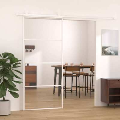 Vidaxl White Sliding Door Esg Glass And Aluminium 90X205 Cm Sliding Doors