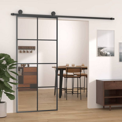 Vidaxl Black Sliding Door 90X205 Cm Esg Glass And Aluminium