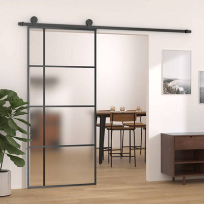 Vidaxl Black Sliding Door Frosted Esg Glass And Aluminium 90X205 Cm Sliding Doors