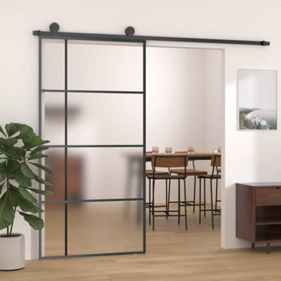 Vidaxl Sliding Door Frosted Esg Glass And Aluminium 102.5X205 Cm Black