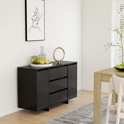 Vidaxl (Black) Sideboard With 3 Drawers Cupboard Cabinet Highboard Engineered Wood - Image 3