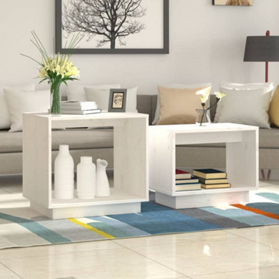 B&Q -  Nesting Coffee Tables 2 Pcs White Solid Wood Pine Coffee Tables