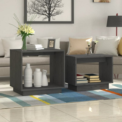 B&Q -  Nesting Coffee Tables 2 Pcs Grey Solid Wood Pine Coffee Tables
