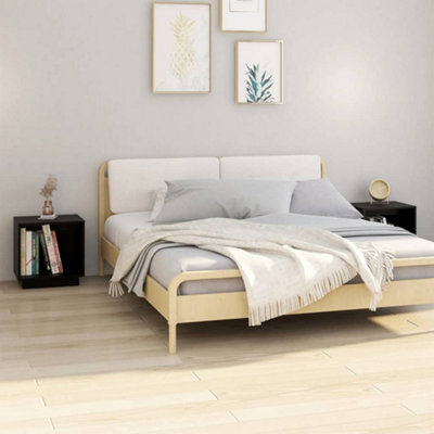 B&Q -  Bedside Cabinets 2 Pcs Black 40X30X40 Cm Solid Wood Pine