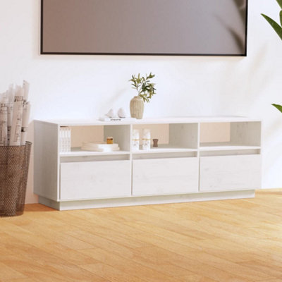B&Q -  Tv Cabinet White 140X37X50 Cm Solid Wood Pine Tv Cabinets
