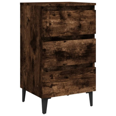Vidaxl Bed Cabinet With Metal Legs Smoked Oak 40X35x69 Cm