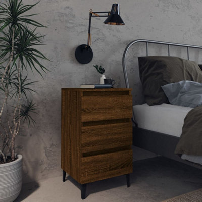 Vidaxl Brown Bed Cabinet With Metal Legs Oak 40X35x69 Cm