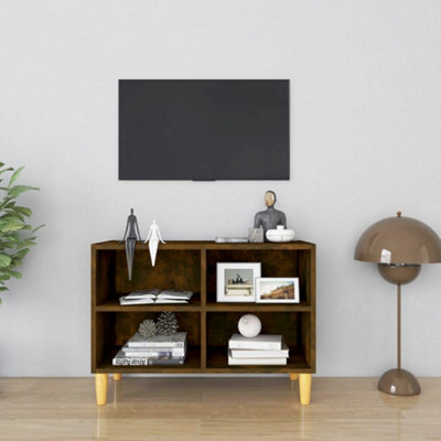 Vidaxl Tv Cabinet With Solid Wood Legs Smoked Oak 69.5X30X50 Cm