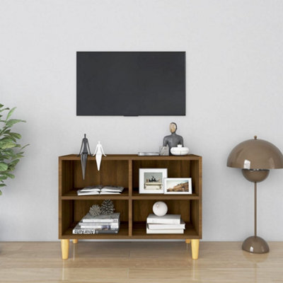 Vidaxl Tv Cabinet With Solid Wood Legs Oak 69.5X30x50 Cm Brown
