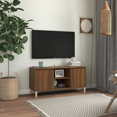 Vidaxl Tv Cabinet With Solid Wood Legs Oak 103.5X35x50 Cm Brown