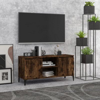Vidaxl Tv Cabinet With Metal Legs Smoked Oak 103.5X35X50 Cm from B&Q