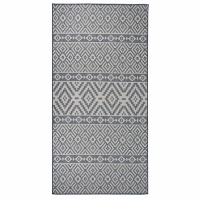 B&Q -  Outdoor Flatweave Rug 100X200 Cm Blue Stripes