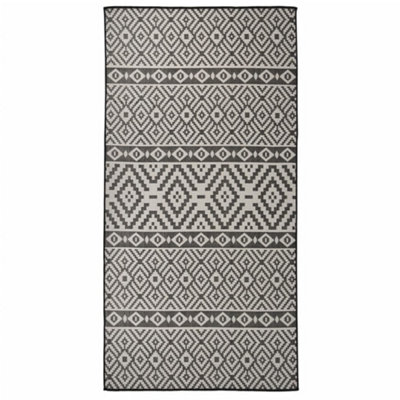 B&Q -  Outdoor Flatweave Rug 100X200 Cm Black Stripes