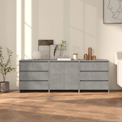 B&Q -  3 Piece Sideboard Concrete Grey Engineered Wood