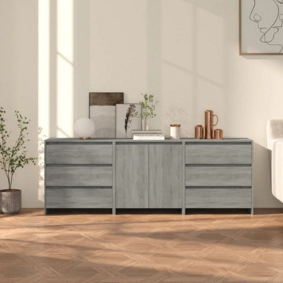 B&Q -  3 Piece Sideboard Grey Sonoma Engineered Wood